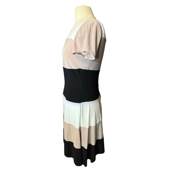 JULIAN TAYLOR Ivory Taupe Black Colorblock Stretch Dress Size 6 Neutral Capsule - Picture 3 of 9